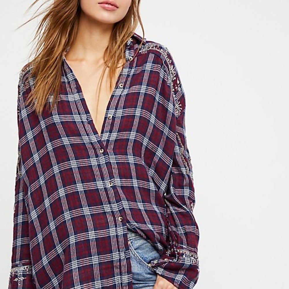 NWT! Free People Bling Rhinestone Flannel Medium